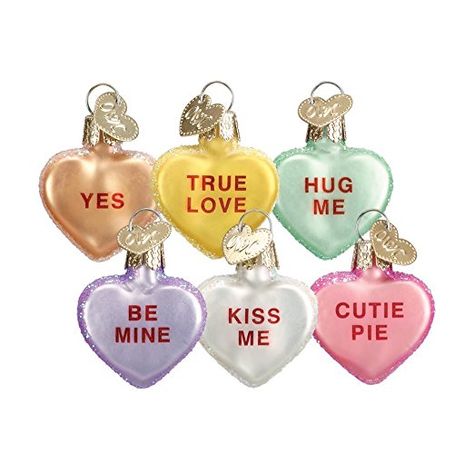 Old World Conversation Heart Set of 6 Assorted Ornament Conversation Hearts Sayings, Conversation Hearts Decorations, Diy Conversation Hearts, Valentines Ornaments, Valentine Tree, Old World Christmas Ornaments, Food Ornaments, Conversation Heart, Be Mine Valentine