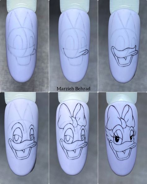 Cartoon Nail Art Tutorial, How To Draw Nails, Cartoon Nails Design, Cartoon Art Nails, Diy Ombre Hair, Disney Christmas Nails, Cartoon Nail Designs, Pop Art Nails, Xmas Nail Art