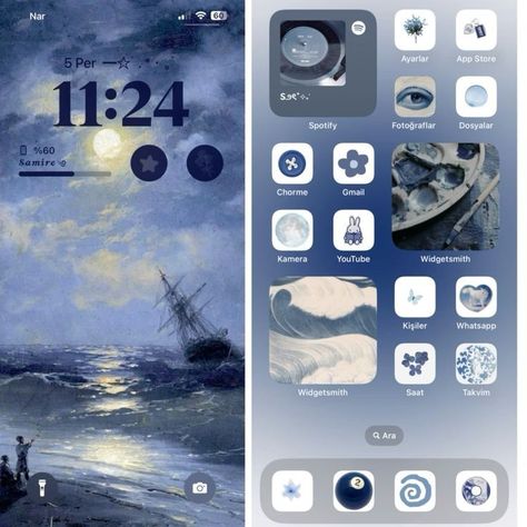 Iphone App Themes, Navy Blue Iphone Layout, Blue Wallpaper Layout, Iphone Theme Ideas Blue, Phone Blue Aesthetic, Phone Themes Blue, Dark Blue Phone Theme, Blue Themed Wallpaper, Phone Theme Blue