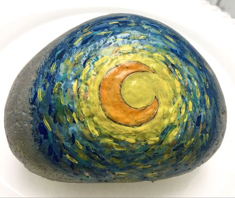 Rock Painting Ideas Sun And Moon, Van Gogh Moon, Painted Vans, Rock Painting Ideas, Moon Painting, Paint Rock, Painted Rock, Vincent Van, Sun And Moon