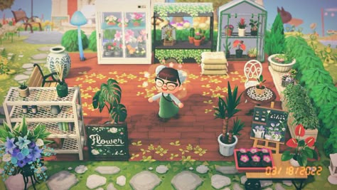 Acnh Flower Shop Ideas, Flower Shop Codes Acnh, Flower Ideas Acnh, Acnh Center Piece, Acnh Flower Display, Acnh Flower Shop Design Code, Acnh Flower Shop Stall Design, Flower Shop Animal Crossing, Acnh Florist