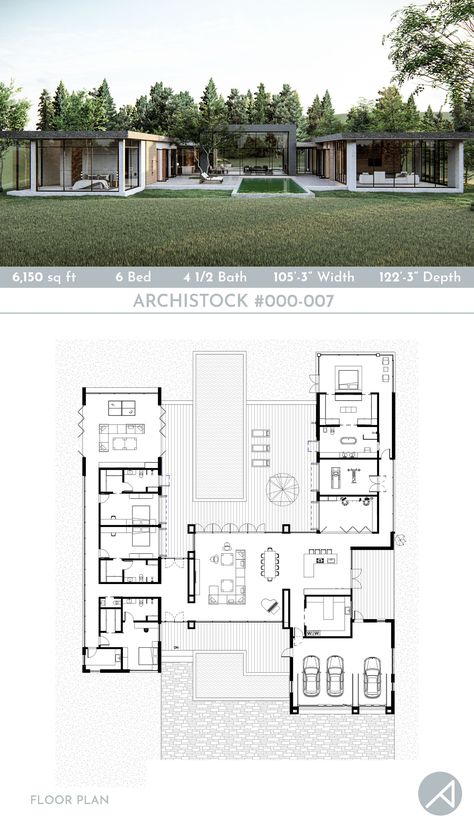 4 Car Garage House Plans Modern, 6 Bedroom 1 Story Floor Plan, Modern House Floor Plans 1 Story, 3 Car Garage Floor Plans, Modern House Design One Floor, 3 Bedroom 1 Story House Plans, House Plan One Floor, Modern House Design 1 Floor, Modern House One Floor