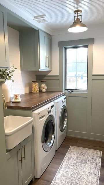 Adding Board And Batten, Gray Wainscoting, Overall Aesthetic, Laundry Room/mud Room, Laundry Room Lighting, Shaker Style Cabinets, Laundry Room Renovation, Laundry Room Inspiration, Laundry Room Remodel