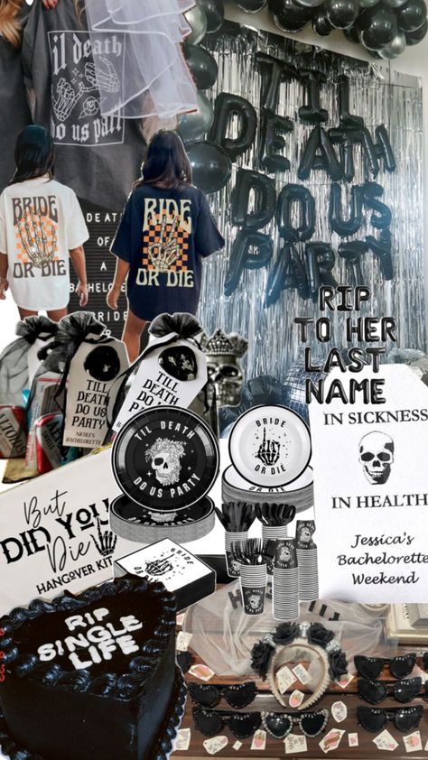 Grunge Bachelorette Party, Dark Bachelorette Party, Goth Party Decorations, Bachelorette Miami, Black Bachelorette Party, Vegas Bachelorette, Party Tablescapes, Punk Rock, Bday Party