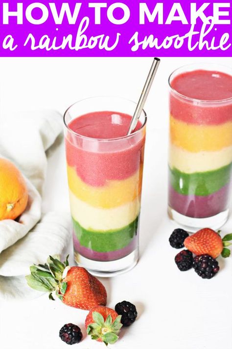 How to Make a Rainbow Smoothie | homemade smoothie recipes, smoothie recipe ideas, healthy smoothie recipes, fruit smoothie recipes, smoothie recipes, how to make a smoothie, smoothie recipe ideas #homemadesmoothie #rainbowsmoothie #fruitsmoothie #thebutterhalf || The Butter Half Rainbow Smoothie, Homemade Smoothies Recipes, Smoothie Recipes For Kids, Recipes Fruit, Homemade Smoothies, Make A Rainbow, Smoothies For Kids, Fruit Ice, Presentation Ideas