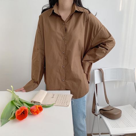 Korean Ootd, Ootd Idea, Collage Style, Brown Blouse, Shirt Oversize, Korean Casual Outfits, Spring Fits, Dress Up Outfits, Korean Casual