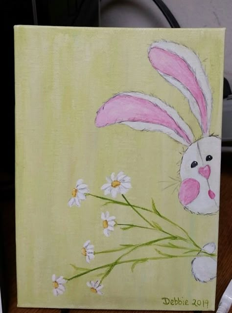 Easter Kids Painting, Hand Painted Easter Cards, Easy Easter Canvas Painting, Simple Easter Paintings, Diy Easter Paintings On Canvas, Easy Easter Paintings, Bunny Painting Ideas, Easter Canvas Painting Ideas Easy, Easter Art Painting