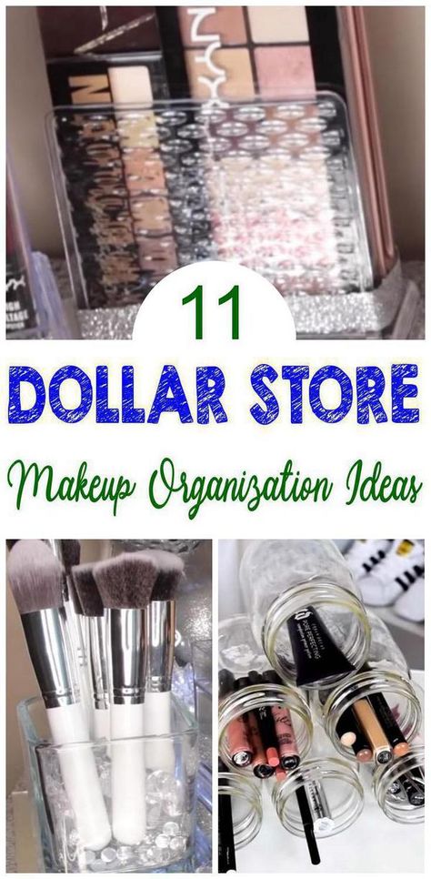 11 Dollar Store Makeup Organization Ideas! Cheap & easy DIY Dollar Tree hacks for storage and orgnazation for makeup & beauty products. Makeup brush storage, eye shadow palettes, blush, single eyeshadows, concealer and more. Come check out the BEST Dollar Store #hacks. Number 1 is my favorite Dollar Store makeup organization idea :) Dollar Store Makeup Organization, Dollar Store Makeup, Makeup Organization Ideas, Makeup Organizing Hacks, Diy Brush Holder, Dollar Tree Makeup, Diy Makeup Organizer, Makeup Palette Organization, Palette Organizer