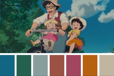 Color palette My Neighbor Totoro Color Palette, Harry Potter Color Palette, Harry Potter Colors, Studio Ghibli Background, Color Script, Studio Ghibli Art, Ghibli Art, My Neighbor Totoro, Colour Board