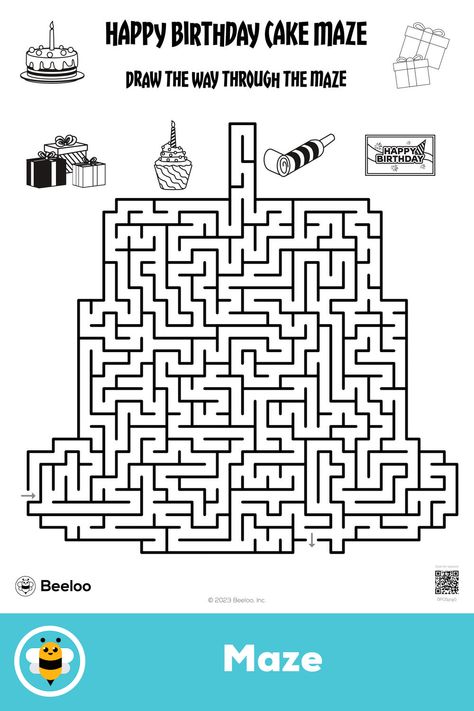 Advanced birthday-themed maze for kids ages 8 and up. Featuring: Cake Boy Activities, Maze Drawing, Maze For Kids, Happy Birthday Theme, Maze Worksheet, Happy Birthday Cards Printable, Crafts And Activities For Kids, Mazes For Kids, Activities For Boys