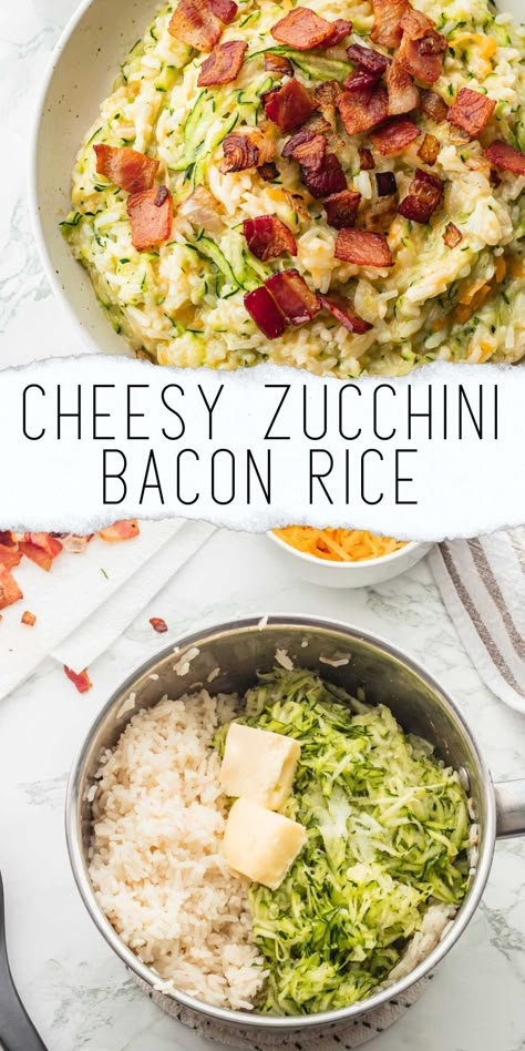 Zucchini Shredded, Cheesy Zucchini Rice, Zucchini Side Dish Recipes, Bacon Rice, Bacon Zucchini, Zucchini Rice, Zucchini Side Dishes, The Ultimate Keto Meal Plan, Ultimate Keto Meal Plan