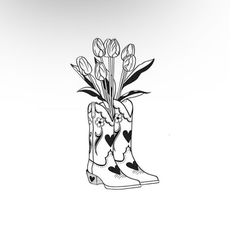 Country Tattoo Ideas, Country Tattoo, Cowboy Boot Tattoo, Minimalistic Tattoo Ideas, Cowgirl Tattoos, Cowboy Tattoos, Tulip Tattoo, Minimalistic Tattoo, Traditional Tattoo Designs