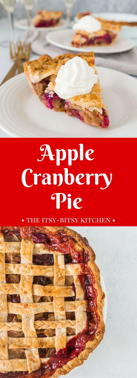 Apple cranberry pie is a delicious dessert perfect for Thanksgiving or any winter holiday! recipe via itsybitsykitchen.com #Thanksgiving #Christmas #pie Apple Cranberry Pie Recipe, Cranberry Pie Recipes, Apple Cranberry Pie, Baked Pies, Thanksgiving Pie Recipes, Cranberry Pie, Sweet Apples, Thanksgiving Pie, Sweet Pies