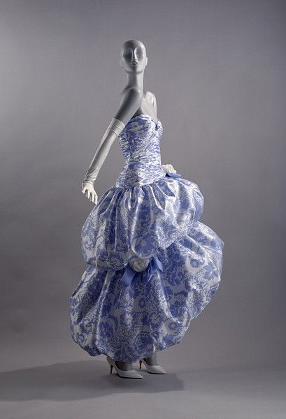 Evening dress | Sassoon, David | V 1987 Lady Duff Gordon Dresses, Vintage Blue Daywear Dress, Bellville Sassoon, Vintage Runway Dresses Blue, Vintage Blue Victorian Daywear Dress, Blue Patchwork V-neck Dress, 80 Fashion, Fashion 80s, 1900s Fashion