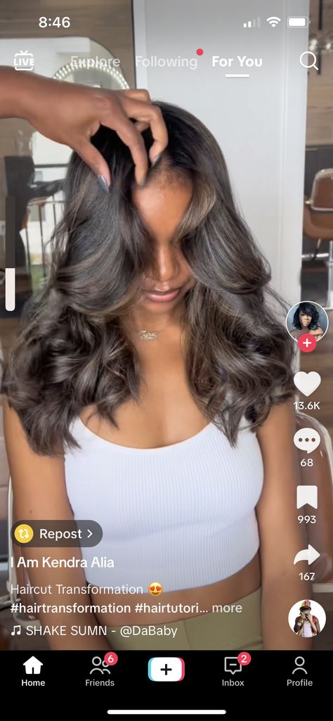 Long Layers Medium Length Hair Black Women, Layered Colored Hair Black Women, Long Layered Haircuts With Curtain Bangs Black Woman, Layered Blowout Black Women, Long Layers Weave Black Women, Heavy Layers Medium Hair, Long Curtain Bangs, Coiled Hair, Texture Hair