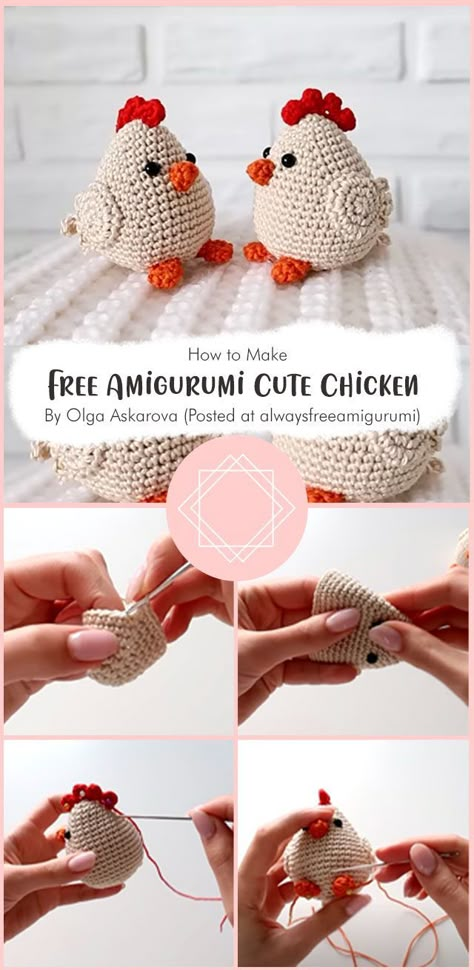 Macrame Chicken Pattern, Crochet Gifts To Make For Friends, Crochet Mini Chicken Pattern Free, Crochet Chicken Wing Pattern, Crochet Amigurumi Chicken Free Pattern, Crochet Chicken Tutorial, Crochet Small Toys Free Pattern, Small Crochet Chicken Pattern Free, Crochet Chicks Free Pattern