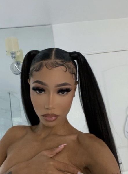 Pigtails With Edges, Baddie Pigtails, Baddie Work Hairstyles, Black Hair Baddie Aesthetic, Long Baddie Hairstyles, Long Hair Baddie Hairstyles, Baddie Hairstyles With Edges, Cute Y2k Hairstyles For Long Hair, Pig Tails Black Women