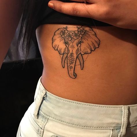 Women Tattoos Elephant, Spine Tattoos For Women Elephant, Tattoo Ideas Big Pieces, Elephant Hip Tattoos Women Side, Hip Tattoo Elephant, Red Elephant Tattoo, Elephant Foot Tattoo, Calmness Tattoo, Elephant Tattoos Black Women