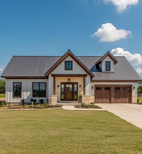 Exterior House Colors Metal Roof, Barndominium With Brick, Barndominium Exterior Colors Metal, Metal Home Exterior, Blue Barndominium Exterior, Barndominium Ideas Exterior Colors, Barndo Colors, Barndominium Exterior Colors, Barndo Exterior