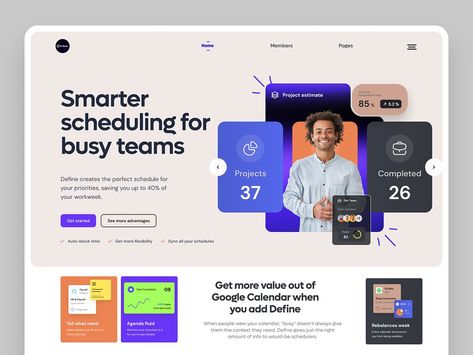 Scheduling tool Landing Page Website Design by Masud Rana on Dribbble Software Website Design, College Website Design, Tech Landing Page, Banner Website Design, Ux Ui Design Inspiration, Tech Website, Kings College, Marketing Website Design, Layout Web