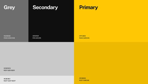 Front of House Recordings - Brand Identity on Behance Yellow Brand Color Palette, Black And Yellow Branding, Construction Color Palette, Yellow Brand Identity, Color Palette Presentation, Grey Color Combinations, Colour Palette Grey, Black And Gold Color Palette, Color Palette Brand Identity