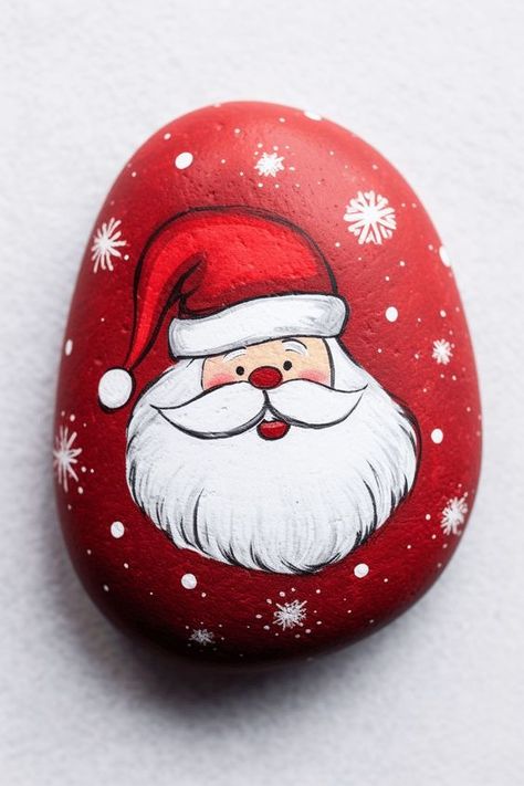 Santa Painted Rocks, Christmas Pebbles, Christmas Rock Painting Ideas, Christmas Rock Painting, Christmas Pebble Art, Rock Painting Supplies, Santa Paintings, Christmas Rocks, Diy Rock Art