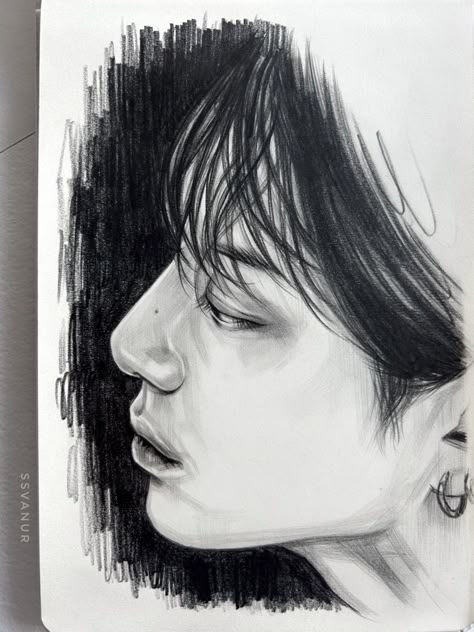 Jeon Jungkook drawing by ssvanur Jeon Jungkook Drawing, Kpop Sketch, Jungkook Drawing, Art Core, Profile Drawing, Nose Drawing, Kpop Drawings, Sketch Ideas, Glamour Makeup