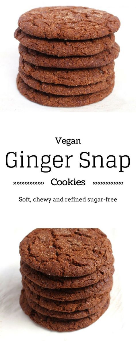 Vegan Ginger Snaps - Easy, Chewy, Delicious vegan ginger snap cookies Cookie Recipes Thanksgiving, Vegan Holiday Cookies, Cleaner Eating, Diy Easy Recipes, Snacks Ideas, Vegan Christmas Recipes, Vegan Cookies Recipes, Healthy Vegan Snacks, Vegan Holidays