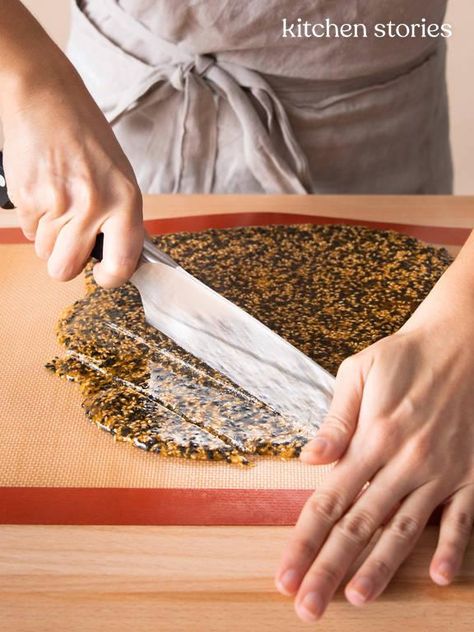 Sesame Brittle Recipe, Chia Seed Cookies, Sesame Brittle, Seed Cookies, Brittle Recipes, Black Sesame Seeds, Black Sesame, Kitchen Stories, Silicone Baking Mat