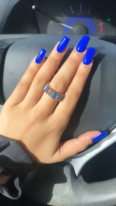 Royal Blue Nails By Skin Tone Range, Plain Blue Acrylic Nails Coffin, Electric Blue Nails Coffin, Electric Blue Nails Acrylic Design, Blue Nails Square Medium, Square Acrylic Nails Royal Blue, Neon Dark Blue Nails, Sonic Blue Nails, Bright Royal Blue Nails