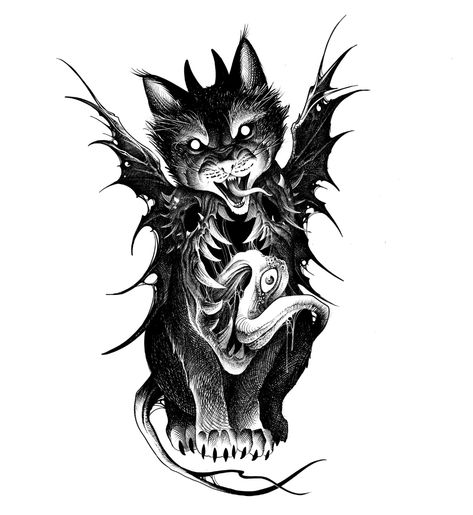 Horror Tattoos, Wolf Tattoo Sleeve, Card Tattoo Designs, Cat Dark, Black Cat Tattoos, Evil Cat, Creepy Cat, Ghost Tattoo, Japan Tattoo Design