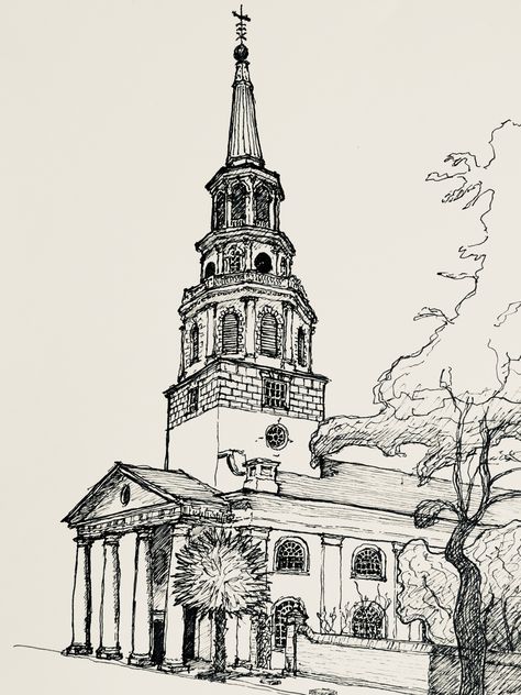 St Thomas, St Michael, Charleston Sc, Art Journaling, Charleston, Paris Skyline, Art Inspo, Art Journal, Sketch Book