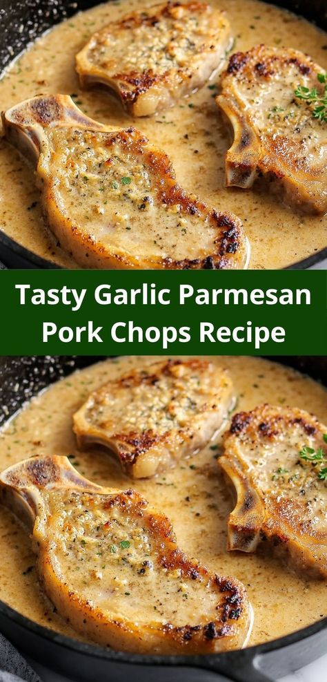 Searching for a satisfying dinner option? These Garlic Parmesan Pork Chops are a perfect blend of juicy meat and savory seasoning, creating a family dinner that will impress even the pickiest eaters with ease. Keto Dinner Recipes Pork Chops, Parm Pork Chops, Pork Chop Meals Sides, Pork Chop Dinner Side Dishes, Savory Pork Chop Recipes, Pork Chop Lunch Ideas, Parmesan Pork Chops Baked, Good Pork Chop Recipes, Honey Dijon Pork Chops