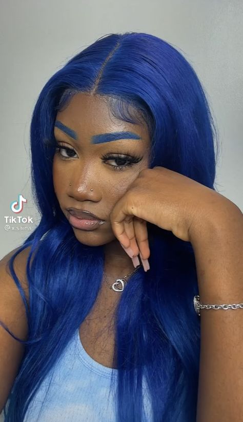 Hairstyles For Long 4c Hair, Blueberry Hair, Electric Blue Hair, Indigo Hair, Dye Eyebrows, Girl Hair Colors, Wig Colors, Wig Ideas, Hairstyle Inspo