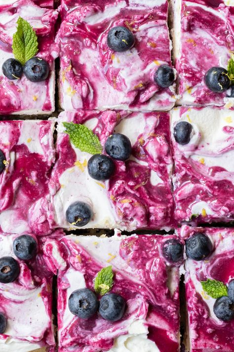 Lemon Blueberry Sheet Cake Lemon Blueberry Sheet Cake, Blueberry Sheet Cake, Blueberry Curd, Mascarpone Whipped Cream, Cake Bars Recipe, Creaming Method, Pie Easy, Blueberry Lemon Cake, 1 Cake