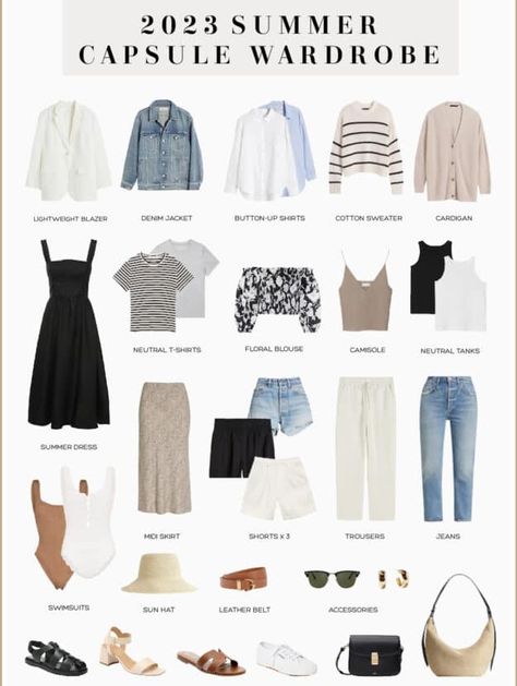 Summer Work Outfits Office, Wardrobe Checklist, Chic Capsule Wardrobe, Capsule Wardrobe Checklist, Capsule Wardrobe Women, Spring Summer Capsule Wardrobe, Neutral Capsule Wardrobe, Fashion Capsule Wardrobe, Travel Capsule