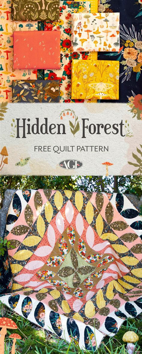 Discover a Hidden Forest of Quilting Delight! 🌳🧵 Get lost in the magic of our free quilt pattern, Hidden Forest, from our Hazelwood Lookbook. With its whimsical woodland design and trendy fabric prints, this quilt is sure to bring nature's treasures to life in your home. Click the link to download the free pattern and fabric requirements, and let the quilting adventure begin! Happy Quilting! Quilt made by: Betty Steenerson Designed by our very own AGF Studio Mushroom Quilt, Nature Quilt, Woodland Quilt, Forest Quilt, Trendy Fabric, Fat Quarter Projects, Hidden Forest, Whimsical Woodland, Diy Fabric Crafts