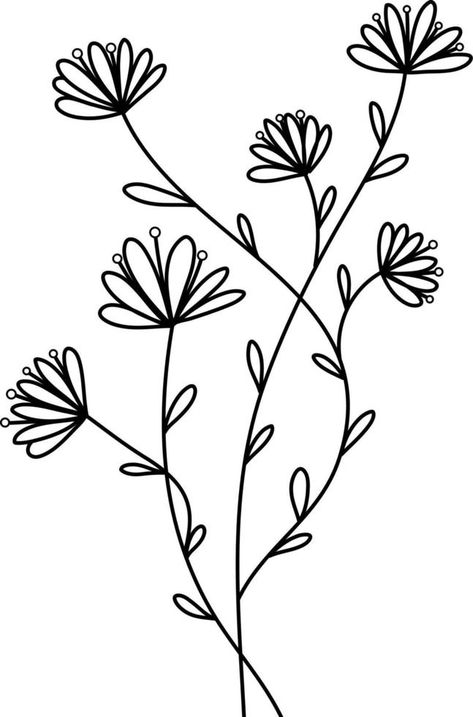 Flower doodle hand drawn vector element in black line vector Black Line Flowers, Easy Flower Doodles, Fine Line Flowers, Easy Flower Design, Vector Leaf, Flower Doodle, Doodle Art Flowers, Simple Flower Design, Flower Line Drawings