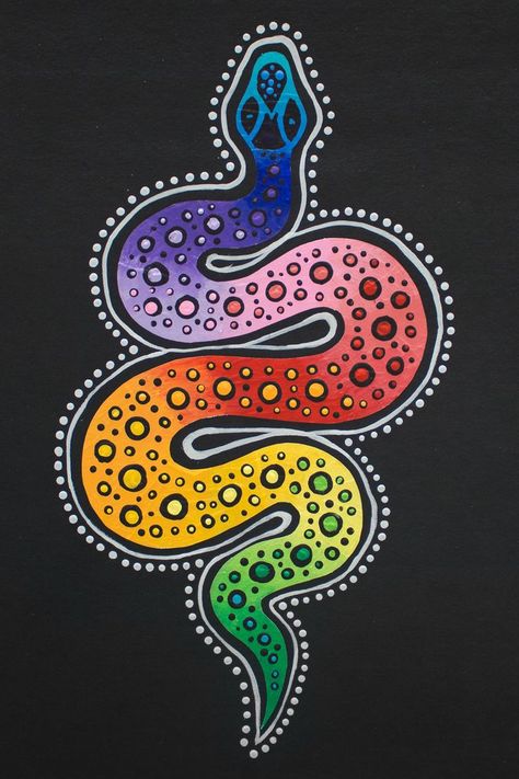 Aboriginal Art Dot Painting, Rainbow Snake, Rainbow Serpent, Aboriginal Dot Painting, Chalkboard Drawings, Aboriginal Painting, Aboriginal Culture, Snake Art, Canvas Painting Diy