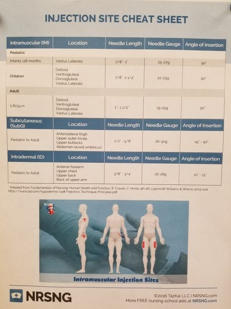 Injection site cheat sheet Nursing Injection Cheat Sheet, Injection Sites Cheat Sheet Nursing, Im Injection Sites Nursing, Injection Sites Cheat Sheet, Certified Medical Assistant Study Guides, Psychiatric Technician, Nursing Math, Charting For Nurses, Injection Sites