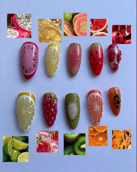 Tropical Fruit Nails, Jelly Fruit Nails, Passion Fruit Nails, Guava Nails, Fruit Summer Nails, Fruit Inspired Nails, Short Fruit Nails, Summer Nails 2025, Fruit Nail Ideas