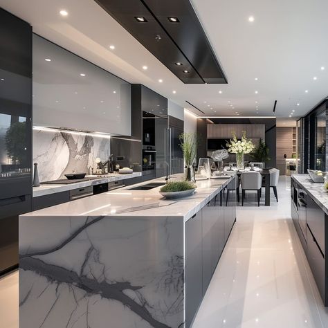 Marble Luxury Kitchen, Very Modern Kitchen, Luxury Kitchens Mansions Modern, Kitchen Ideas Modern Luxury 2024, Interior Trends 2024, Kitchen Marble Design, Contemporary Luxury Kitchen, Marble Kitchen Design, Luxury Kitchen Interior Design