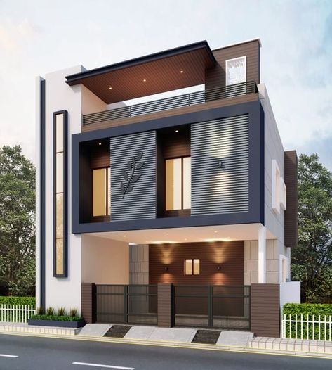 Front elevation for West facing residential building ground and first floor ie G+1 with external stairs External Stairs, Commercial Building Plans, West Facing House, 30x40 House Plans, 2bhk House Plan, Bathroom Layouts, Duplex Design, Building Elevation, Wardrobe Interior Design