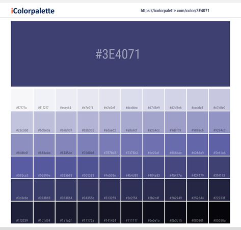 Color space information  #3e4071 |  Pantone 19-3832 Tpx Navy Blue. Similar Pantone Color name Information, Color Schemes, Light / Darkshades, Tones, Similar Colors , Preview the color and download Photoshop swatch and solid color background image Blue Color Hex, Navy Blue Color Palette, Space Information, Pantone Color Chart, Flat Color Palette, Hex Color, Pantone Colour Palettes, Hex Color Palette, Color Palette Challenge