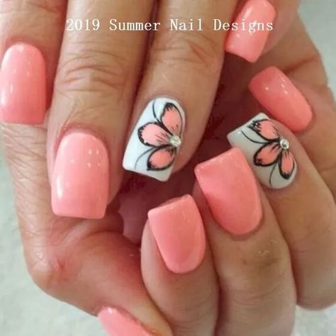 Engagement Nails, Cute Nail Colors, Cute Summer Nail Designs, Nail Art 3d, Unghie Nail Art, Milky Nails, Tropical Nails, Floral Nail Designs, Trendy Nail Art Designs