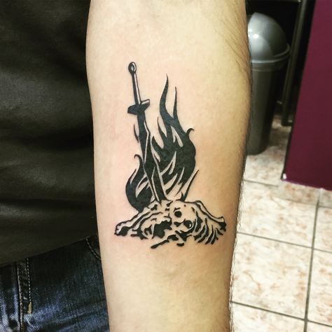 Dark Souls Bonfire Small Dark Souls Tattoo, Dark Souls Bonfire Tattoo, Dark Souls Tattoo Ideas, Bonfire Tattoo, Dark Souls Bonfire, Queer Tattoos, Souls Tattoo, Dark Souls Tattoo, Pearl Tattoo