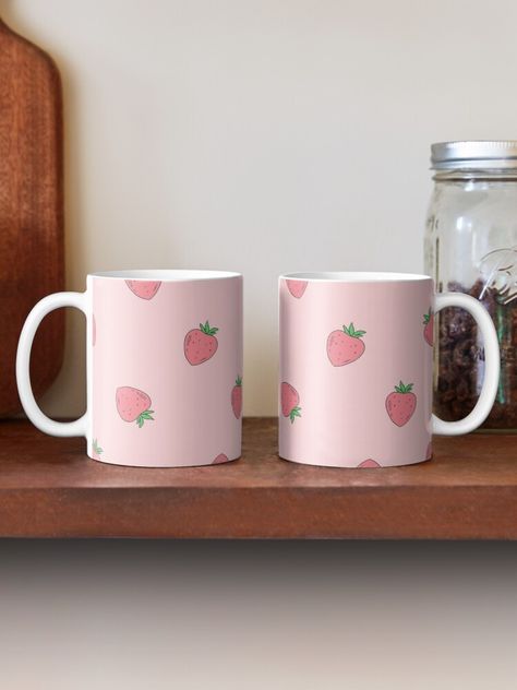 "Cute Pastel Pink Aesthetic Strawberry doodle" Mug by noryushi | Redbubble Pink Cup Design, Coffee Mug Printing Ideas, Pink Mugs Aesthetic, Vy Core, Mug Designs Aesthetic, Pink Aesthetic Strawberry, 90s Pink Aesthetic, Aesthetic Mugs Coffee, Mug Printing Ideas