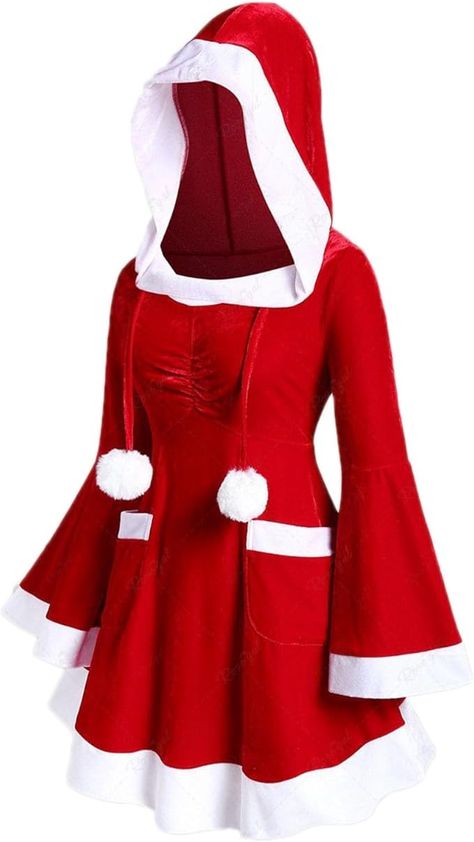 Amazon.com: Mrs Santa Claus Costume Christmas Dress for Women, Bell Long Sleeve A-Line Swing Christmas Santa Adult Hooded Dresses Blue : Sports & Outdoors Womens Santa Outfit, Santa Dress Women, Christmas Dress For Women, Mrs Santa Claus Costume, Santa Claus Dress, Mrs Santa Claus, Santa Claus Costume, Christmas Dress Women, Santa Outfit