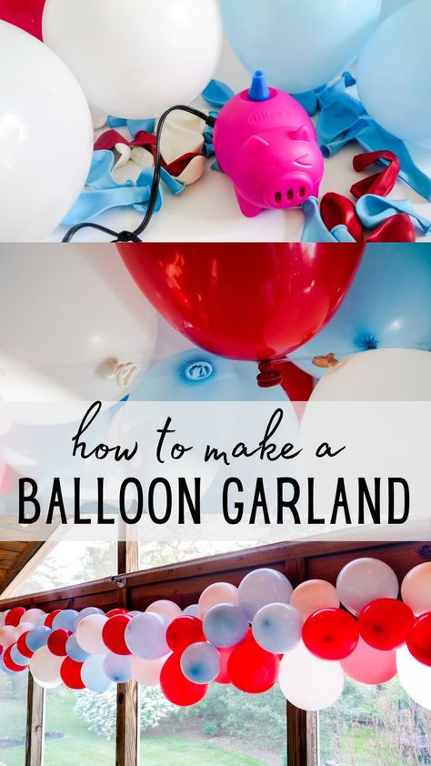 the most simple way to make a balloon garland party decoration. Balloon Bunting Diy, Simple Balloon Garland, Easy Balloon Garland, Make A Balloon Garland, Party Projects, Cheap Crafts, Diy Banner, Balloon Banner, General Crafts