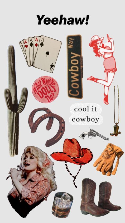 #yeehaw #cowgirl #cowboy #country #southern Cowboy Stickers Aesthetic, Cowboy Collage, Country Collage, Cowgirl Collage, Cowboy Stickers, Cowboy Stuff, Cowboy Aesthetic, Space Cowgirl, Cowboy Theme